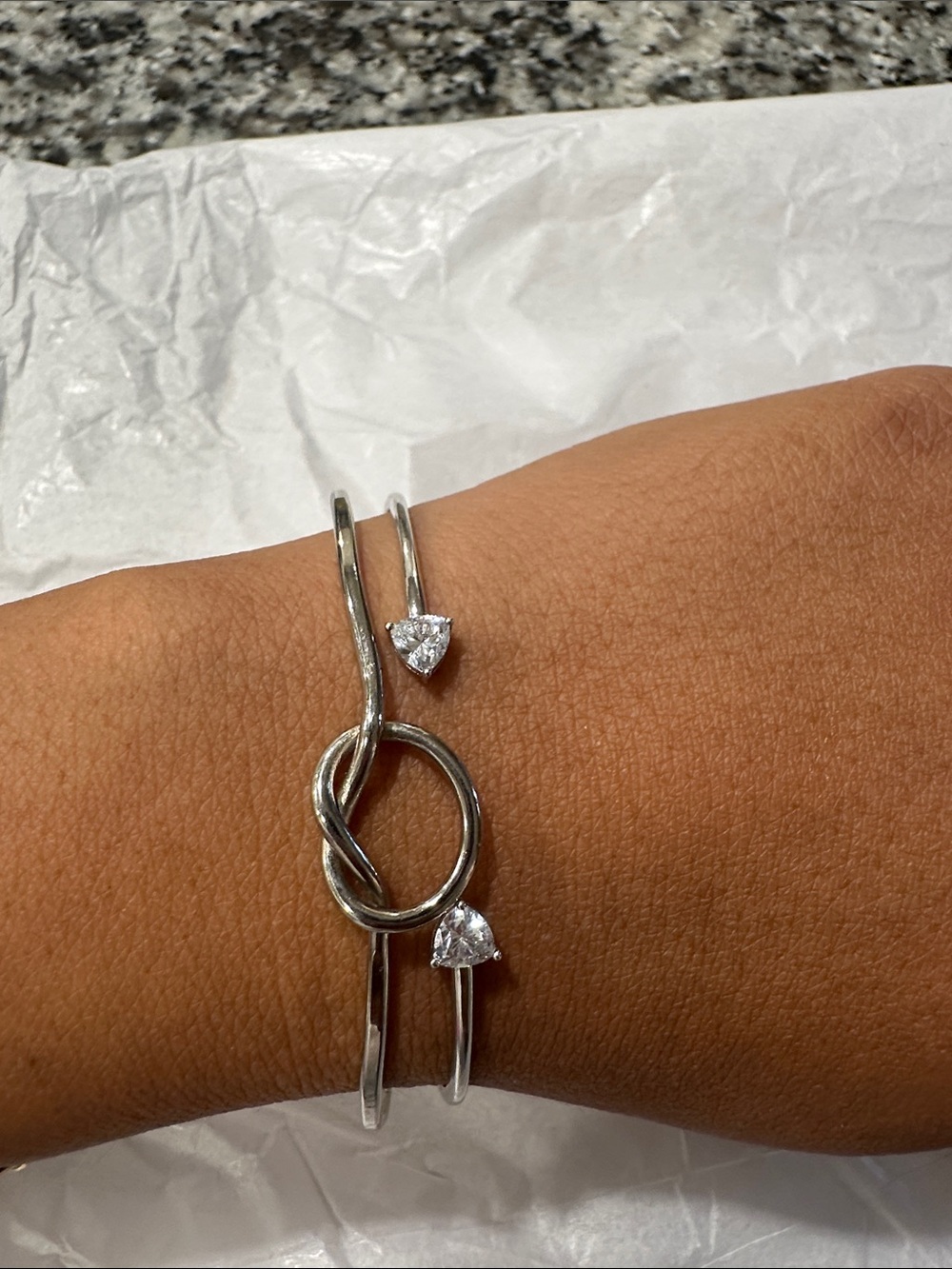 Silver Knot Open Cuff Bracelet with Crystal Accents